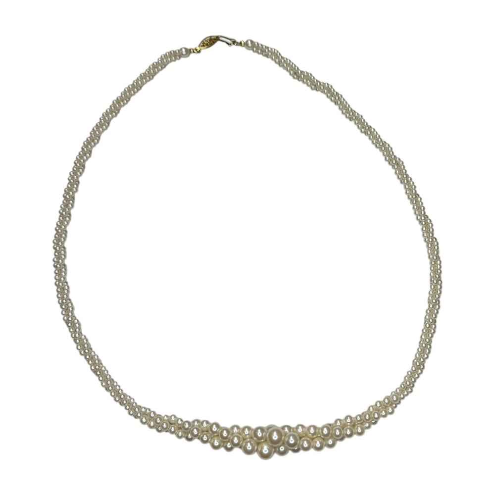 Two Strand Graduated Faux Pearl Necklace Gold Filigree Clasp - Picture 4 of 6